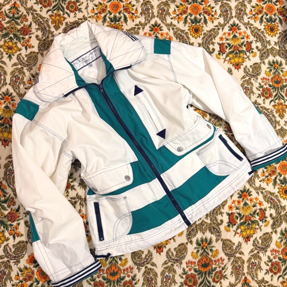 Mulberry Street Vintage early 90s Colorblock Windbreaker Jacket White Teal - S